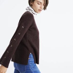 Madewell Wool Blend Button-Sleeve Coffee Brown Pullover Sweater - Size - Large